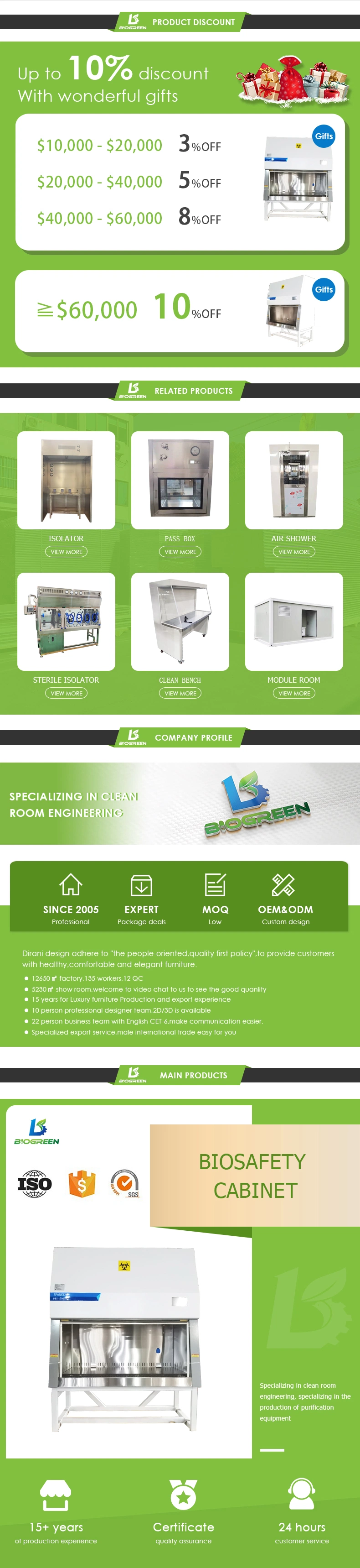 A2 Chemical Biosafety Biological Safety Cabinet for Laboratory