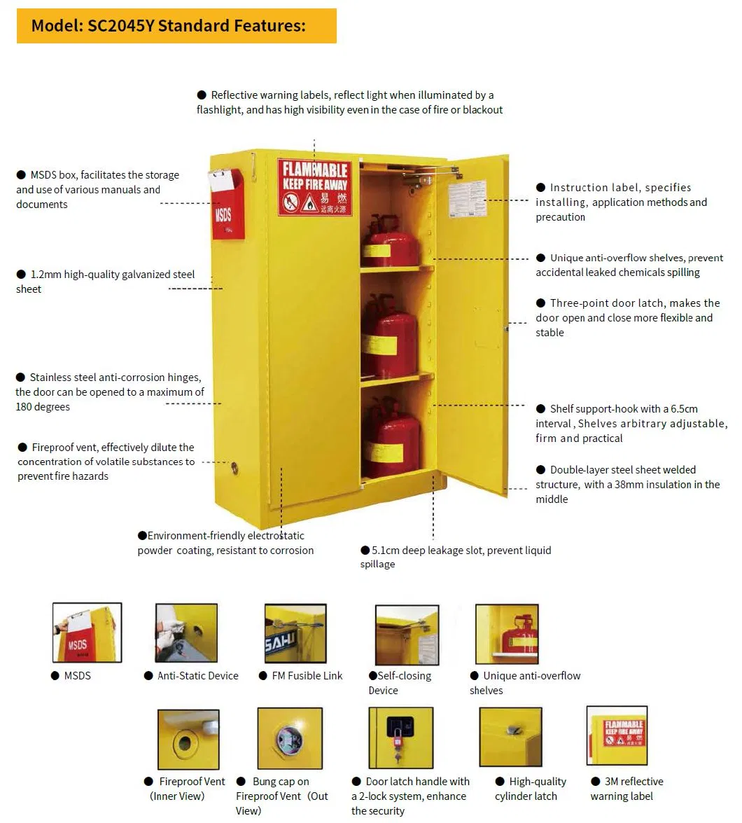 Factory Custom Sai-U Fireproof Safety Storage Cabinet for Flammable Liquids Hazardous Substance Storage