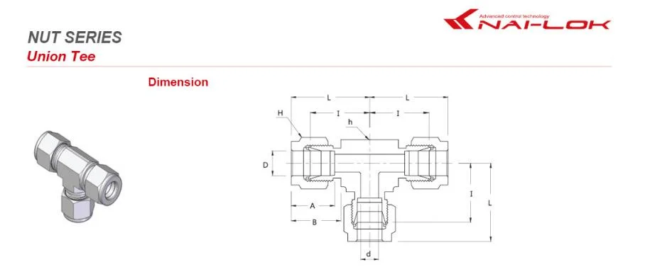 Nai-Lok Stainless Steel Tube Fitting for Instrument Laboratory Analysis SS316 Tube Fittings Double Ferrule Union Tee